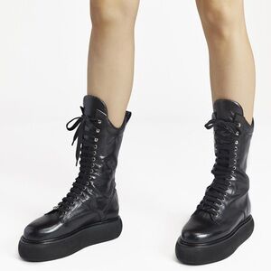 The Attico Selene Lace-up Black Leather Platform Combat Boots 10US EUR40